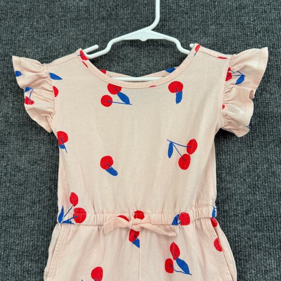 Tea Collection Jumpsuit Girls 2T Pink Cherry Print Flutter Sleeve Jersey Knit - Picture 2 of 8